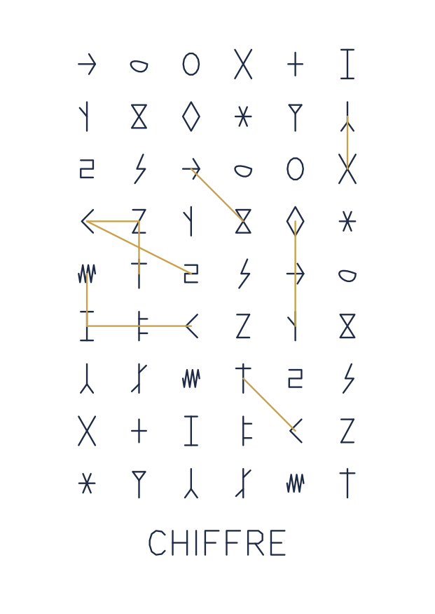 Generative Plotter-Kunst: Geheimschrift, Runen Gold