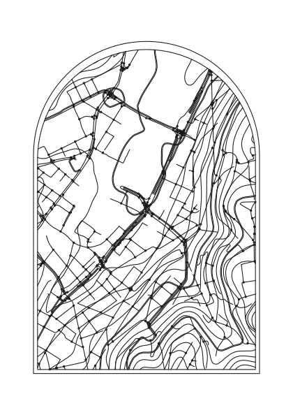Poster: Karte – Höhenlinien Mono
